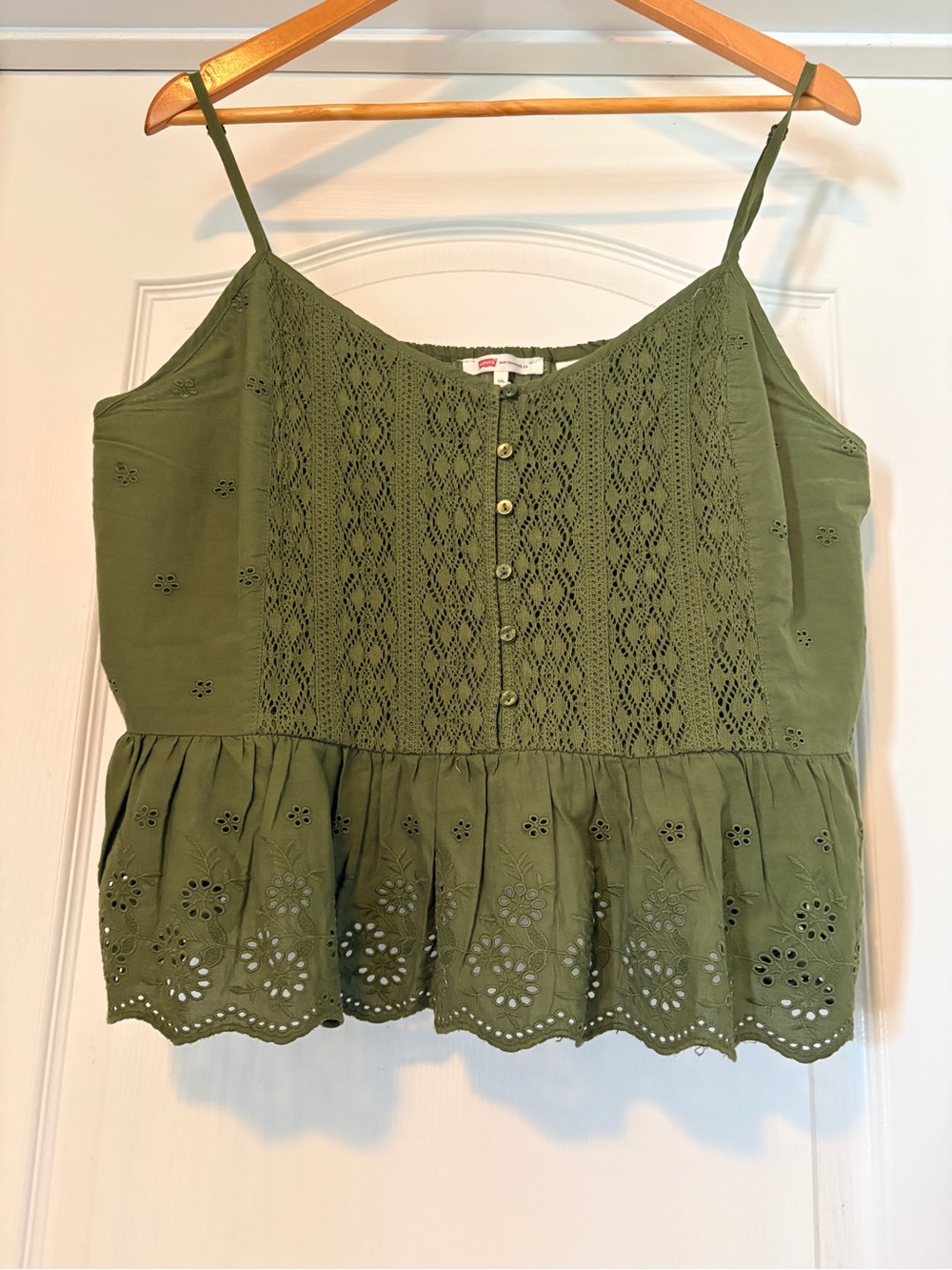 Levi's Olive Eyelet Lace-Trim Spaghetti Strap Tank